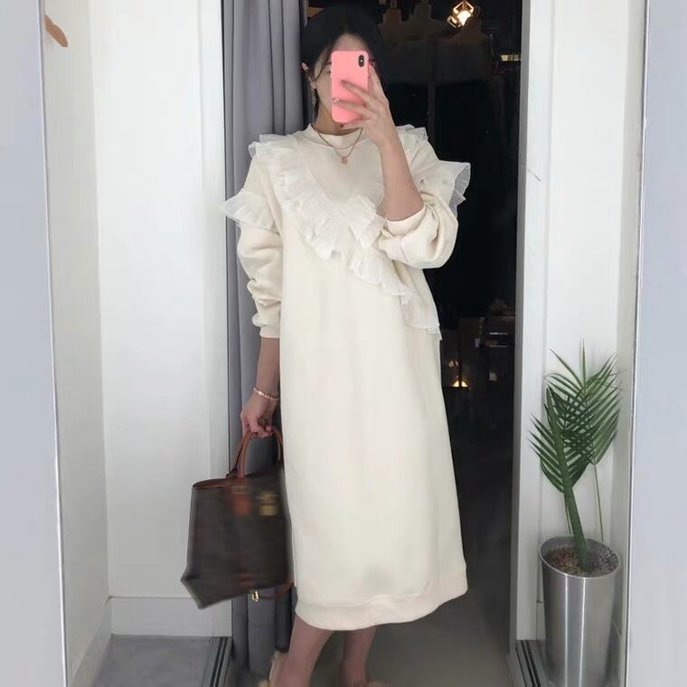 S L ラッフル ボリューム ワンピース ボリュームスリーブ スウェット素材 レディース Anoel