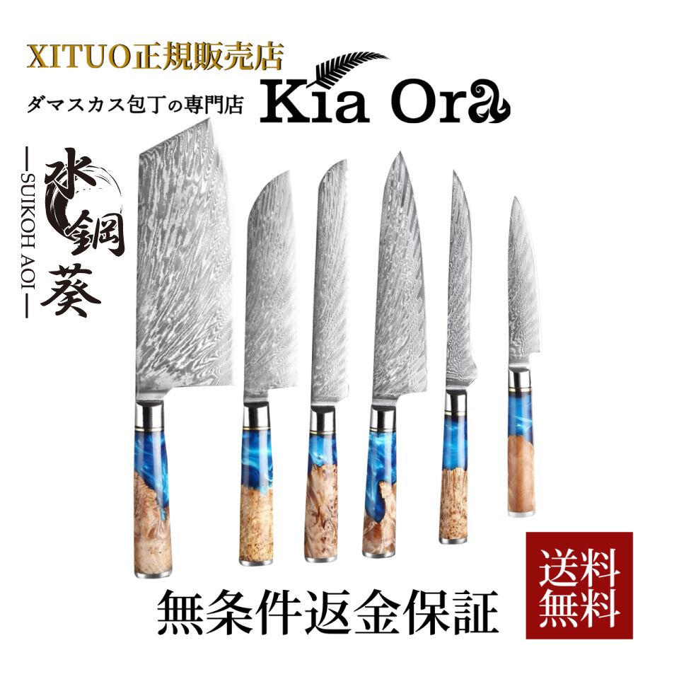 水鋼葵 67層ダマスカス包丁6本セット 牛刀 パン切包丁 三徳包丁 骨スキ包丁 ユーティリティーナイフ 菜切包丁 V金10号 業務用 家庭用 Ks ダマスカス包丁の専門店 Kia Ora