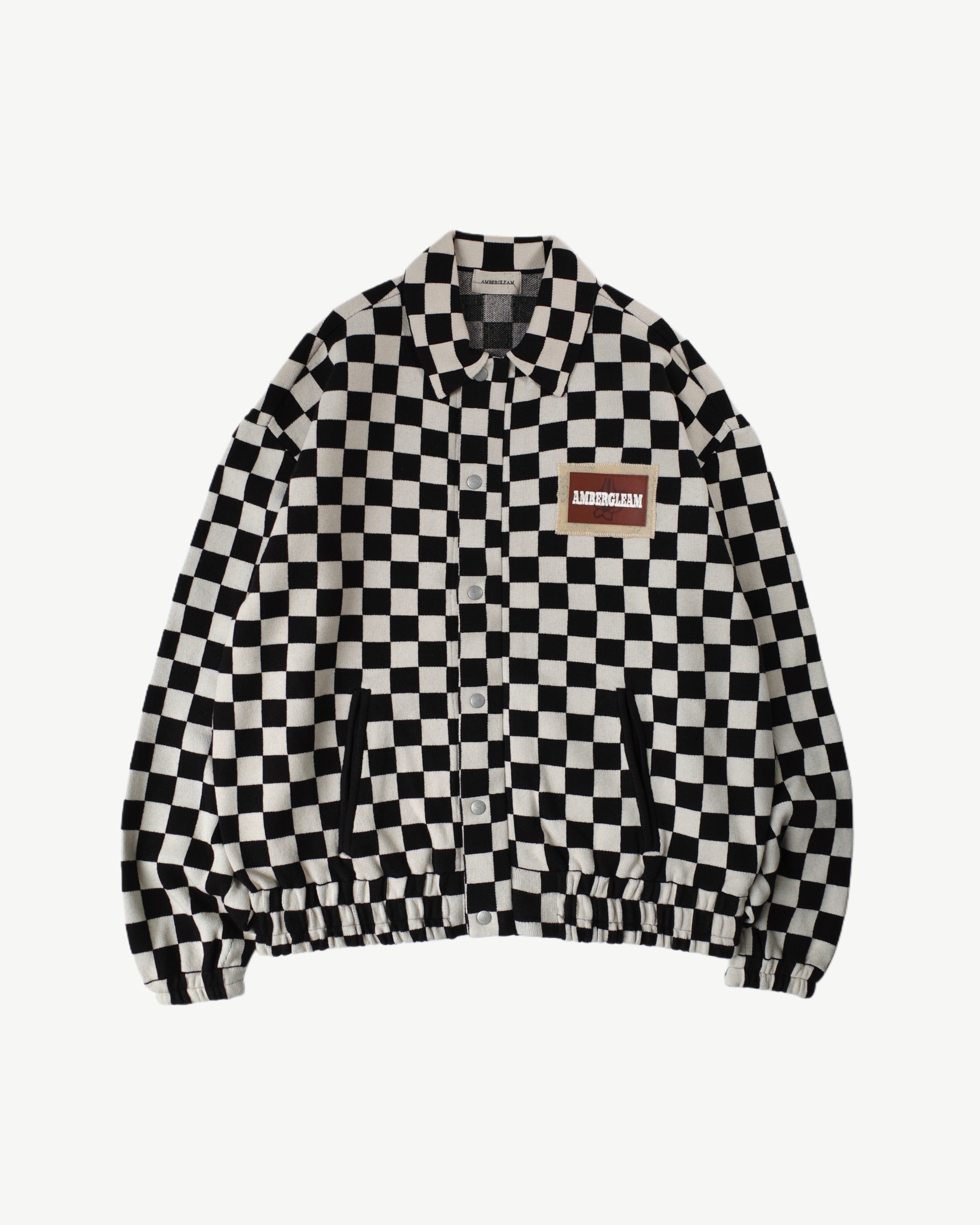 残りラスト1点|Jacquard Knit Blouson/Black Checker | AMBERGLEAM