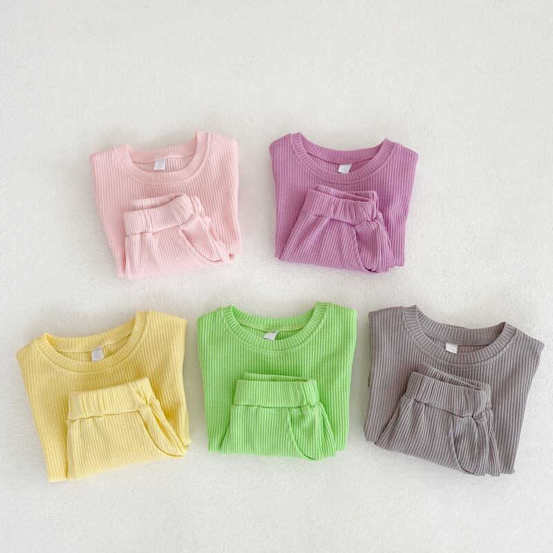 【3.7即納BABY&KID】夏新作ワッフルピュアカラートップス&ボトムスセットアップ