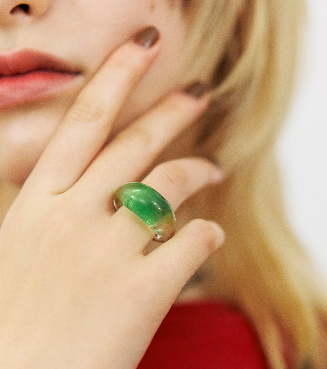 GREEN COLOR GRADIENT GLASS RING グリーン