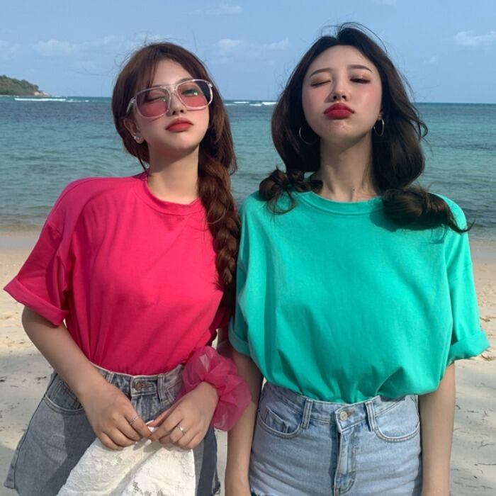 ラウンドネックソリッド カラーTシャツ シャツ スプリングトップス ルーズスタイル 春物 Oネック ソリッドカラー 1号婦人80365984908