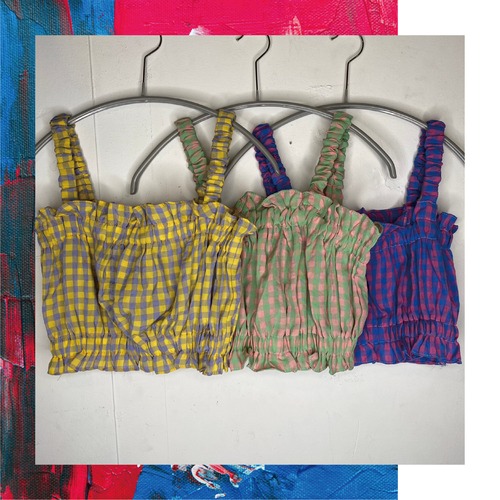 select 11087：gingham check tops(3colors)