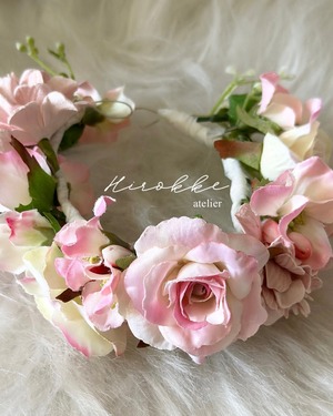 【抽選販売 】 Pink Rose Garden Flower Crown わんちゃん用花冠・チョーカー(バレッタ付)