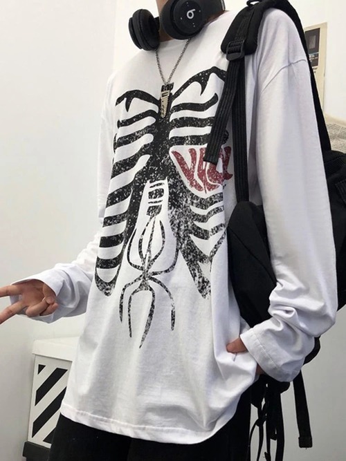 女性用スカルボーンパターンTシャツ,ジッパー付きY2k厚手の長袖カジュアルコート,特大スウェットシャツ パーカー ジャージ ｙ２ｋ T240908203435_18