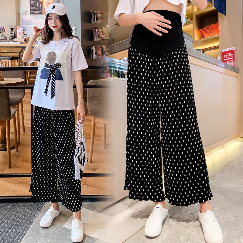 【新作】【送料無料】 マタニティウェア2020夏の新しいファッションビューティーフィギュアTシャツ+シフォンプリーツワイドレッグベリーサポートパンツマタニティスーツ-アリババ サマー 夏物 ワイドパンツ expec260412236149