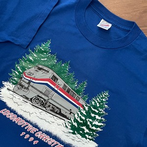 【JERZEES】90s USA製 Tシャツ AMTRAK アムトラック 汽車 イラスト クリスマス Lサイズ US古着