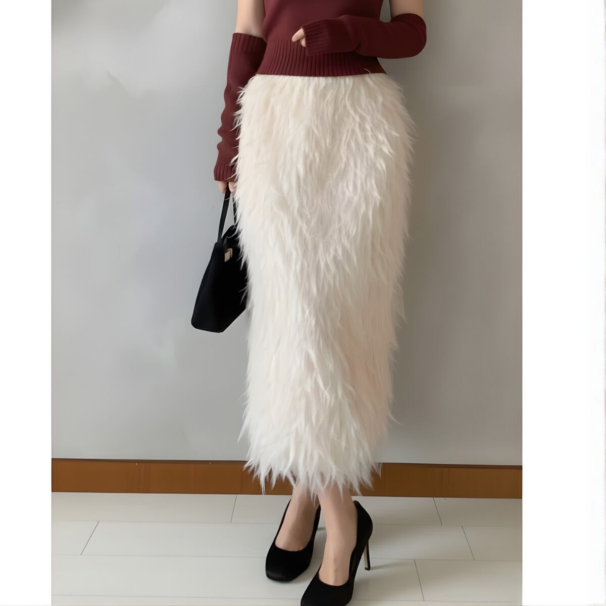 Luxurious Shaggy Faux Fur Pencil Skirt ch0087
