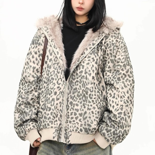 leopard fur design jacket　レオパードファーデザインジャケット　J1550