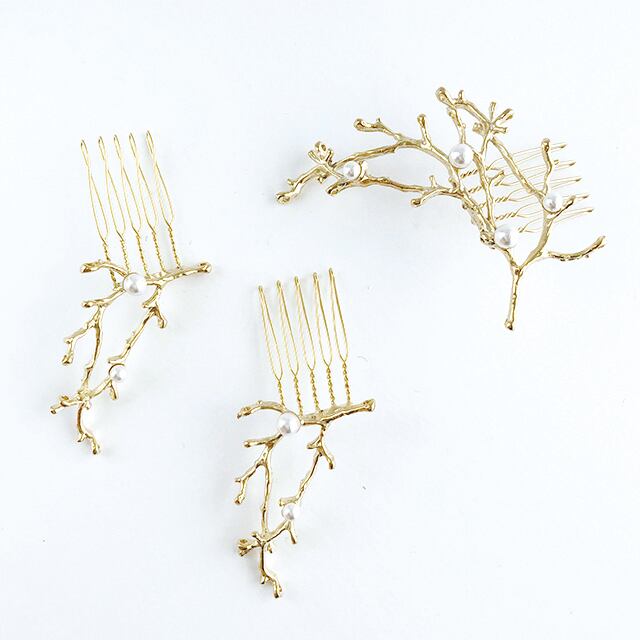 枝モチーフコーム3個セット【THH-639-GO】