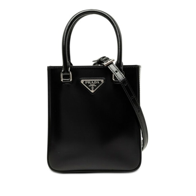 プラダ 三角ロゴプレート ハンドバッグ ショルダーバッグ 2WAY 1BA331 ブラック レザー レディース PRADA 【中古】