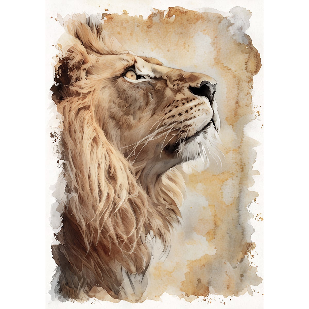 絵画 動物 ライオン インテリアアート額付き 水彩画風 WAT1776