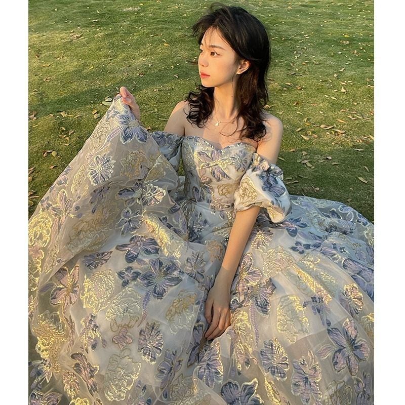 花柄のロングドレス 華やか ロング ウェディング 二次会 舞台