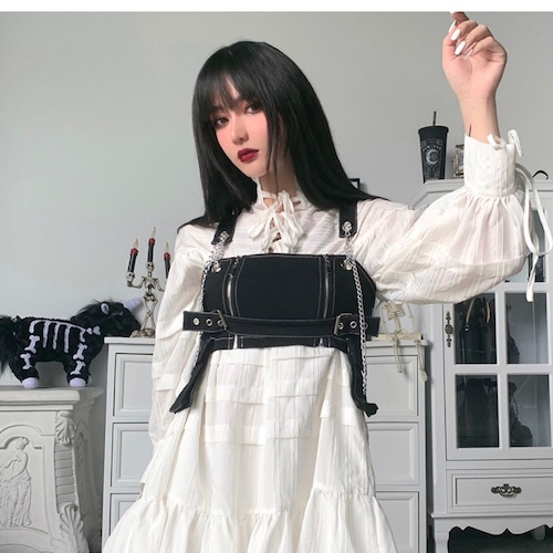 ✞ダークネス黒チェーンゴシックビスチェ ハードコア ポケット ショートトップス ✞✝✞ ゴスロリ SM ミリ 甘ロリ クラロリ 和ロリ エレガント 黒ロリ 姫ロリ 華ロリ AA-AA0030345