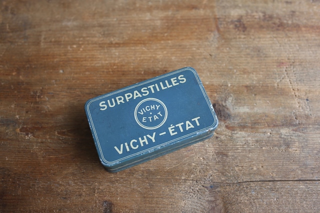 フランス アンティーク ヴィンテージ VICHY ETAT 缶  ブルー 四角 N-04050