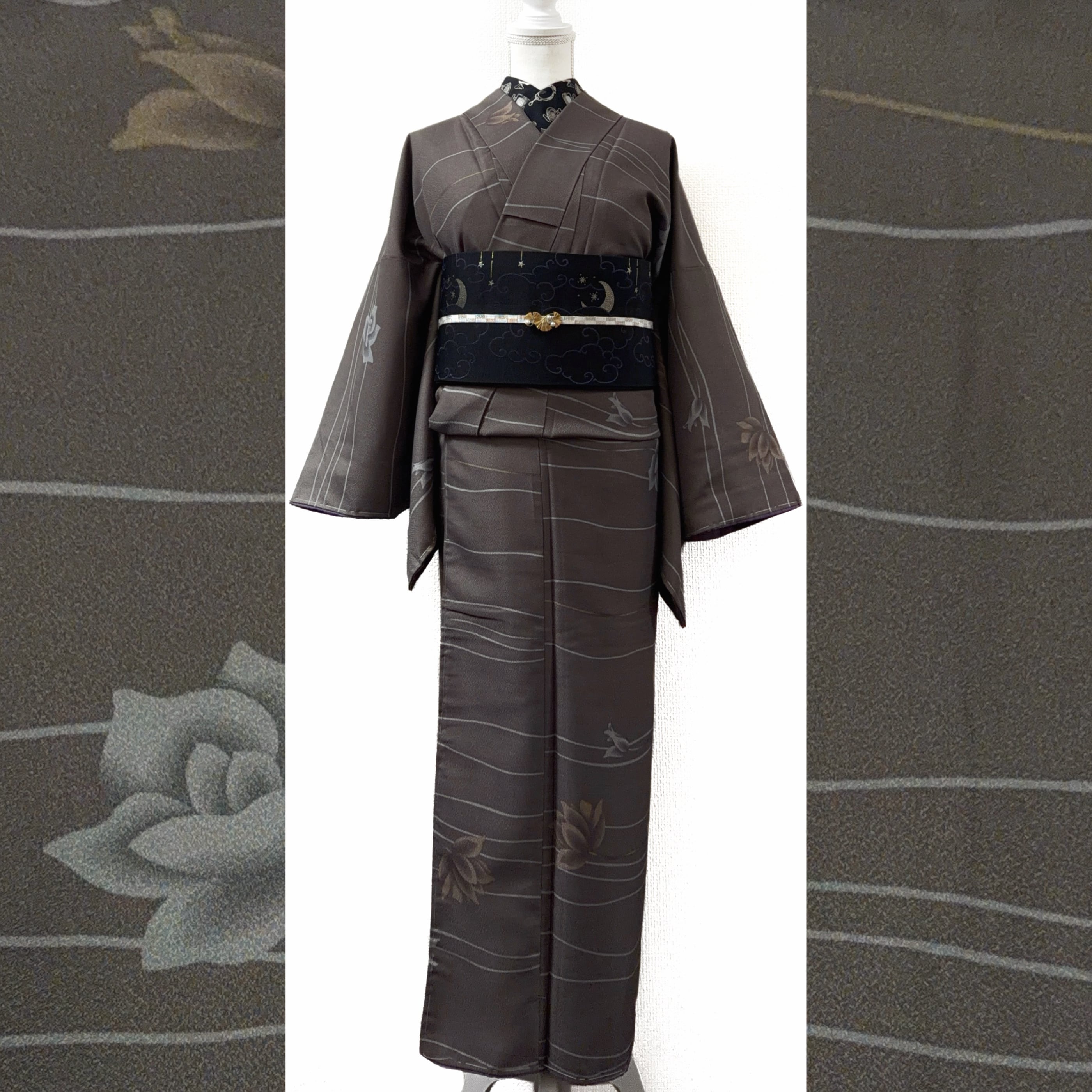 新品】楸堂オリジナルカスタマイズの色無地ジャージ着物(錆利休色