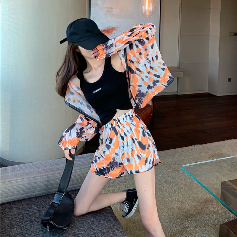 夏のファッションヒョウカジュアルな日焼け止めカーディガンワイドレッグショーツスポーツスーツ ニットベストレディーススリーピーススーツ セブンプリンセス Mixlily Shop A1 夏のファッションヒョウカジュアルな日焼け止めカーディガンワイドレッグショーツスポーツスーツ ニットベストレディーススリーピーススーツ セブンプリンセス Mixlily Shop A1