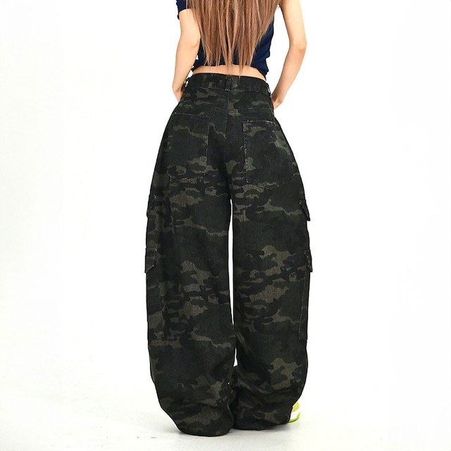 ルーズフォルムカモフラパターンカーゴパンツ 1col R01905