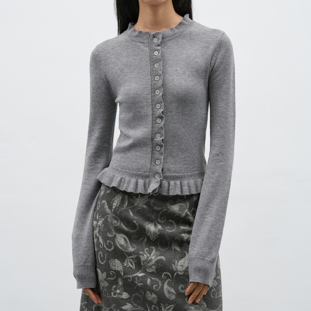 frill knit cardigan　J00262
