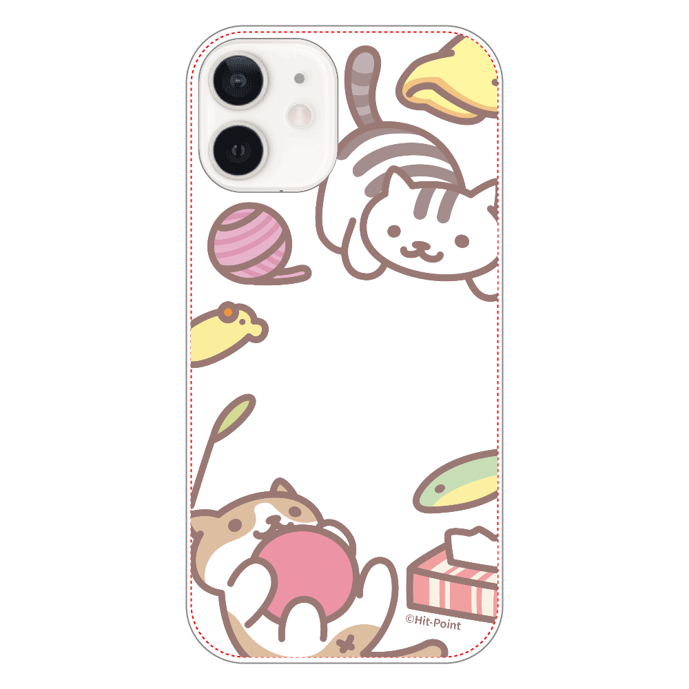 【iPhone12 mini】【ねこあつめ(ボールあそび)】スマホケース クリアタイプ