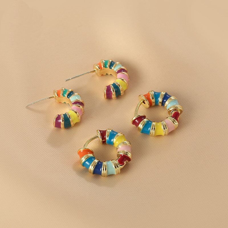 Rainbow Enamel Mini Hoop Earrings S0226