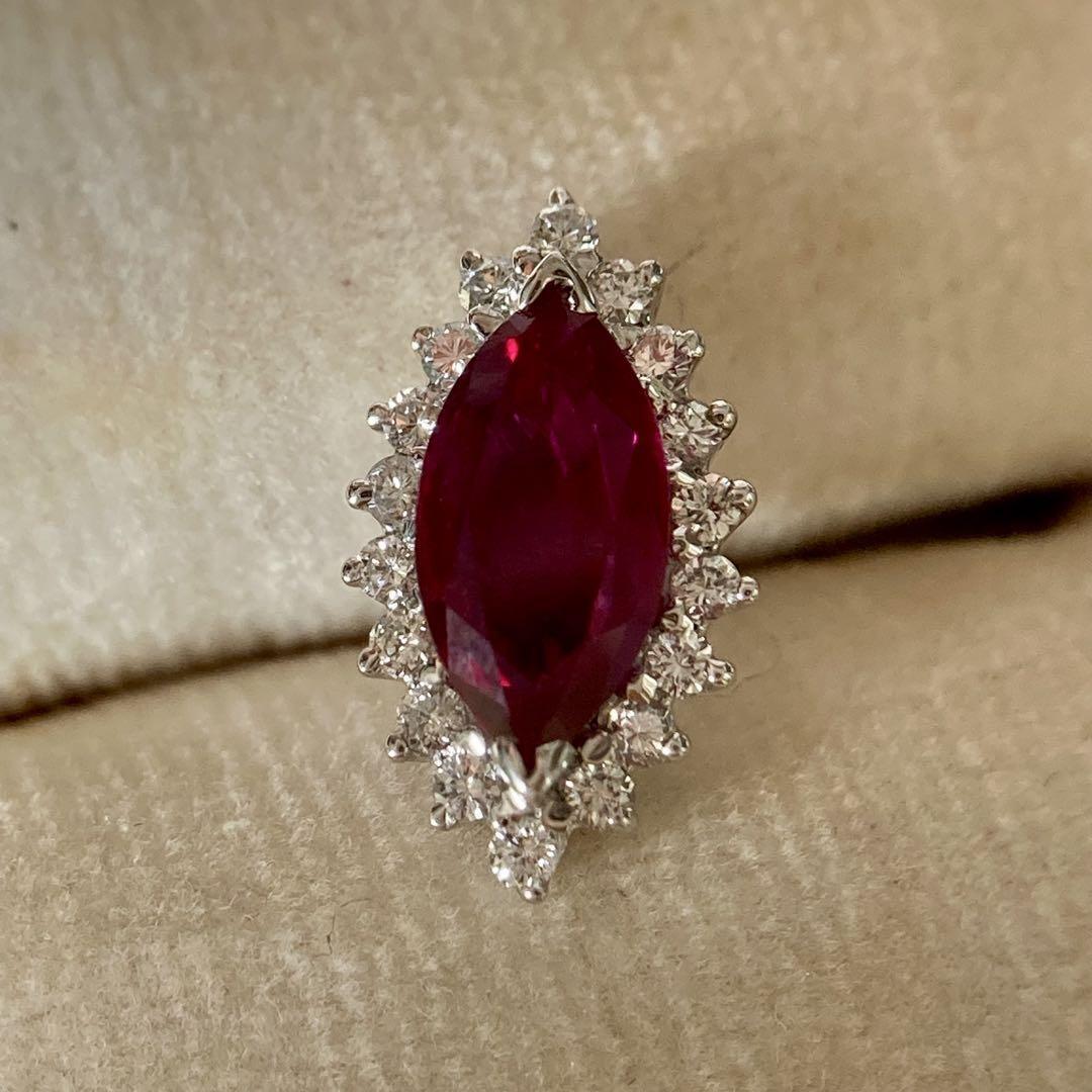 k14 真紅の輝き ビルマ産ルビー0.850ct ダイヤモンド ピンブローチ