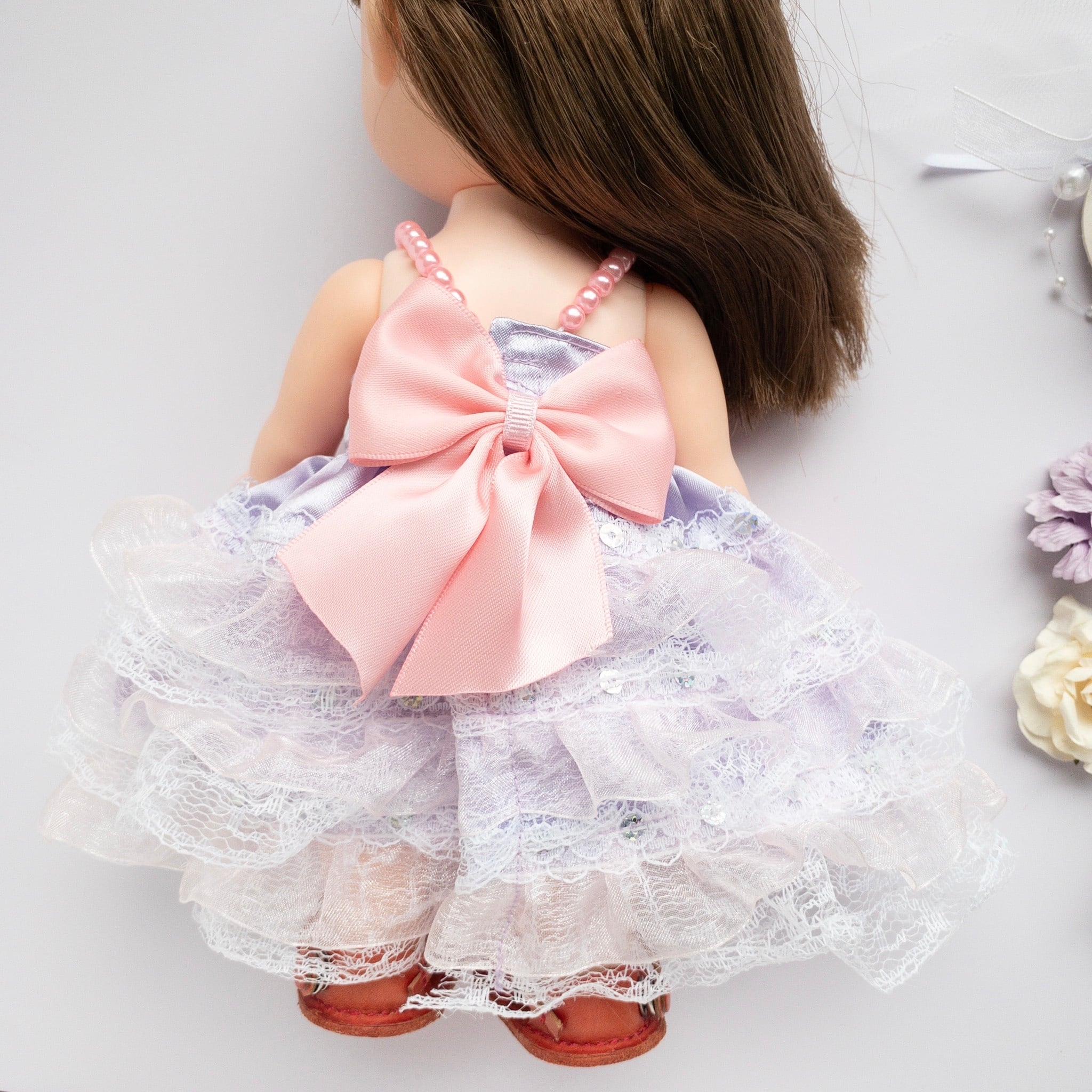 メルちゃんの服☆ソランちゃんの服☆ベージュと紫のエプロンドレスセット☆２セット メルちゃんの服☆ソランちゃんの服☆ベージュと紫のエプロンドレス