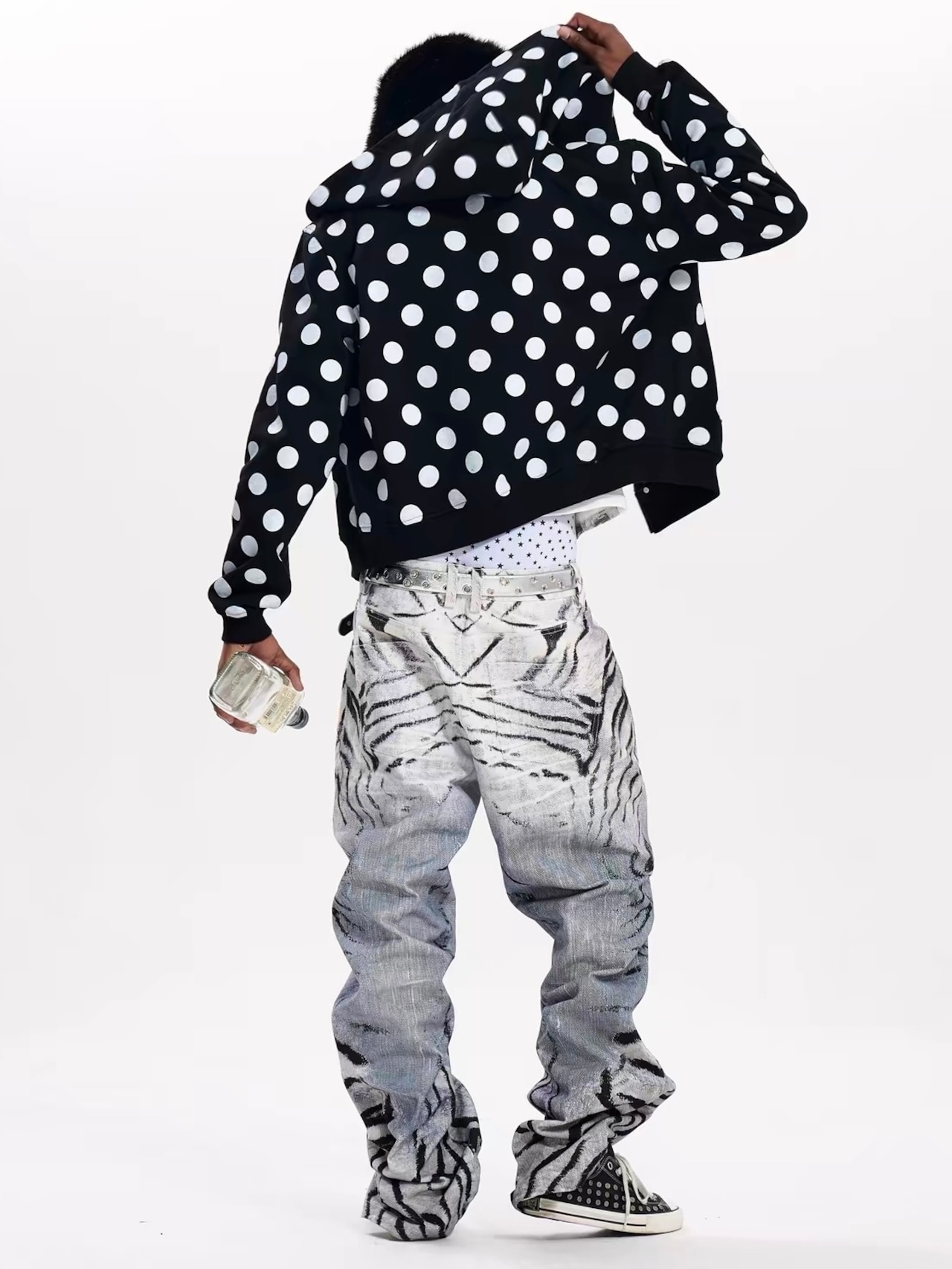 【Fourth3ex】Zebra Print Distressed Denim Pants