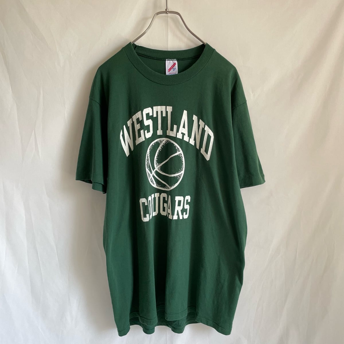 80s 90s カレッジTシャツ 古着 バスケ チームロゴ 緑 グリーン USA製