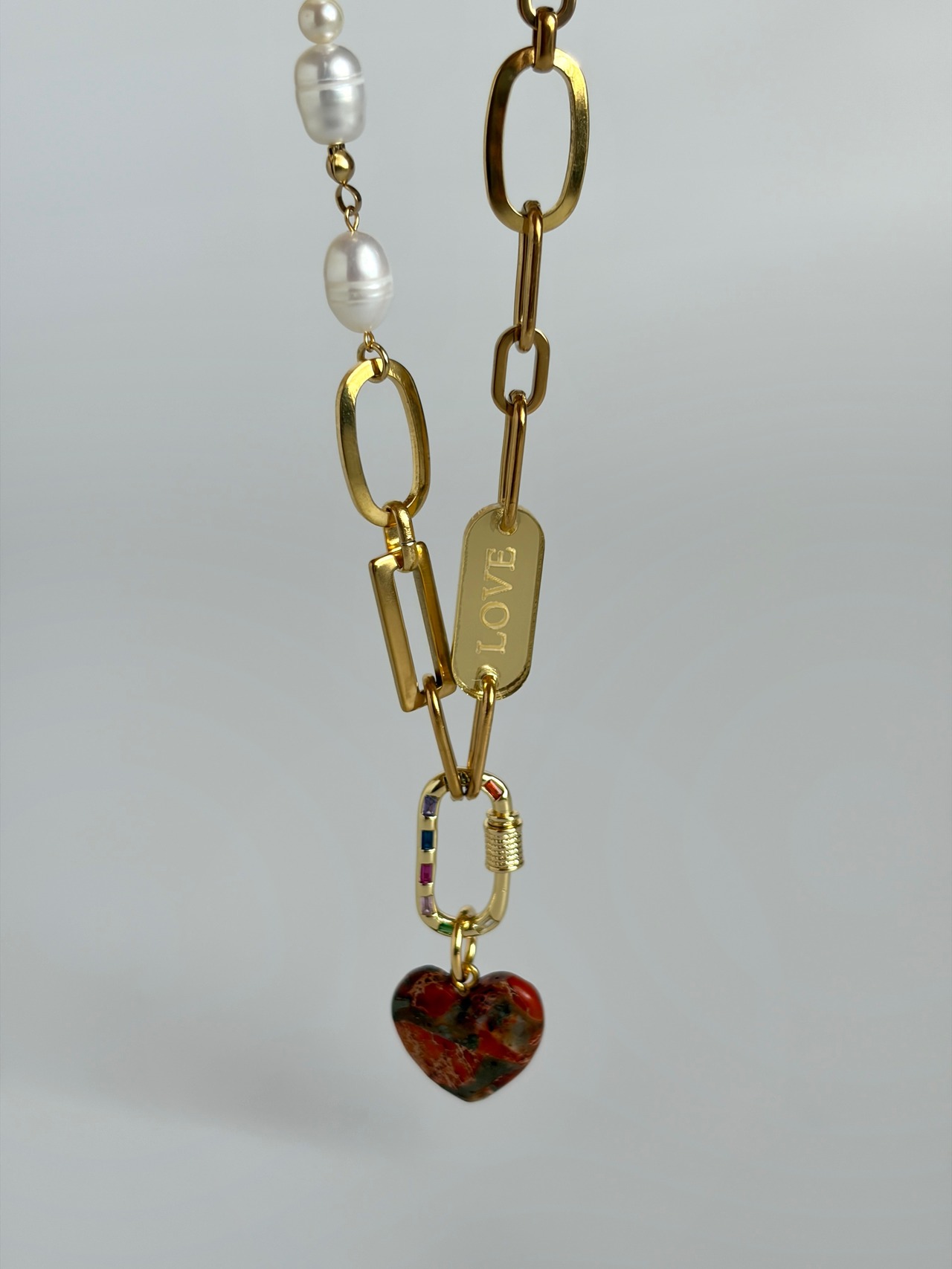 ［select charm］pearl×stone gold necklace［GSN091］