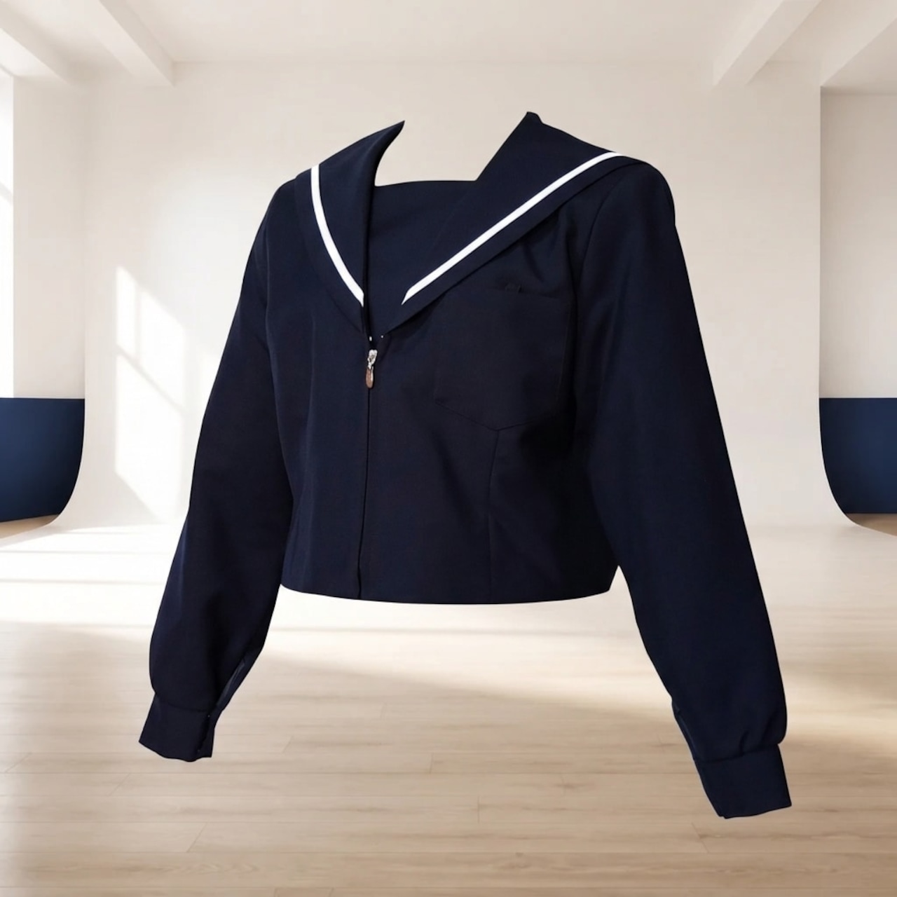 旧タイプ　前開ロコネイル紺色セーラー服　白一本線　13号