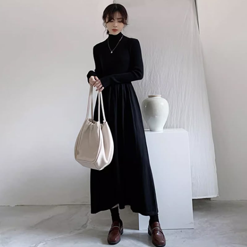 美品 セオリー タートルネックワンピース ニットワンピース リブ切替