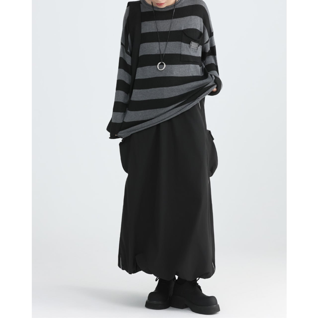 ライン入り マキシ丈 ボリュームシルエット スカート 00298