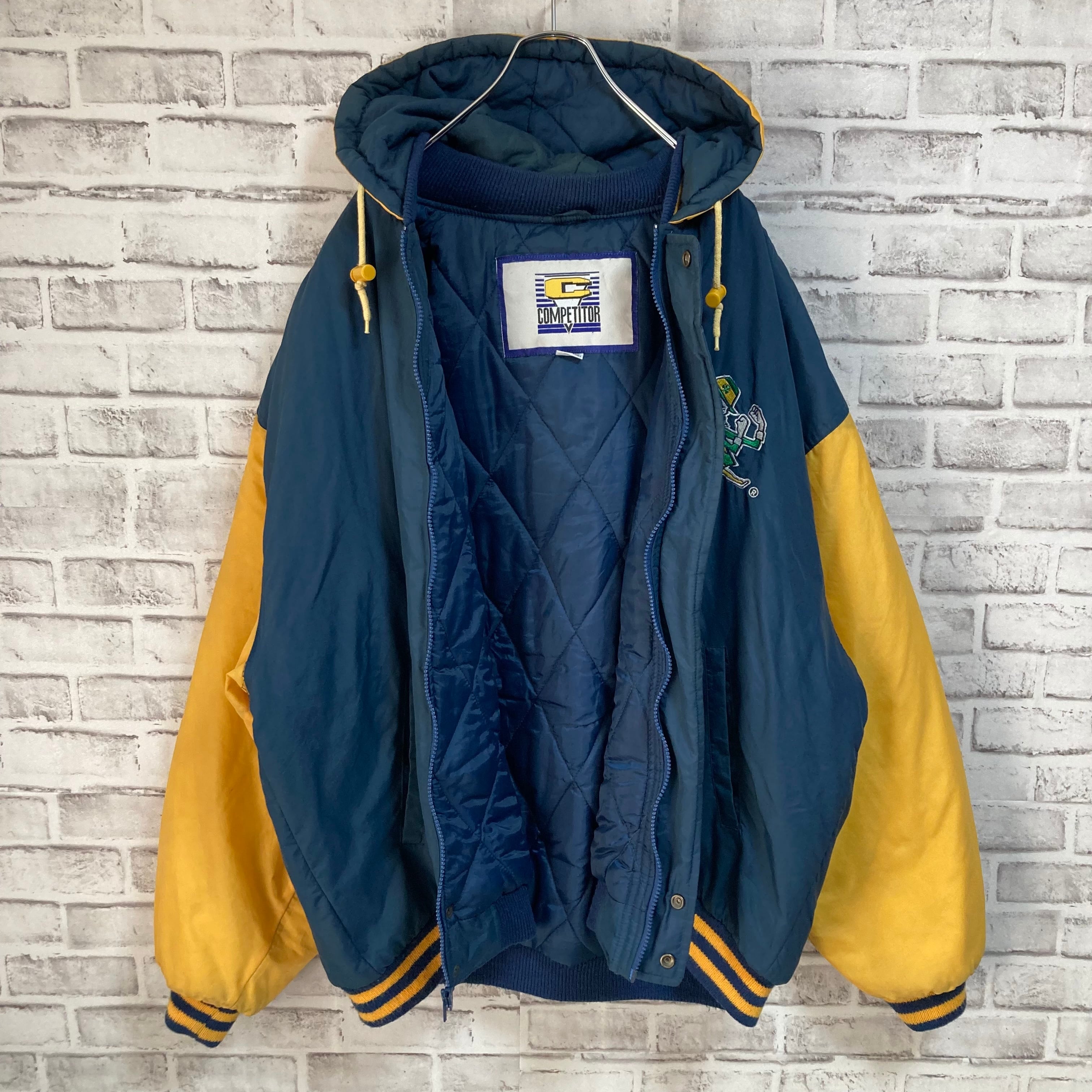 【COMPETITOR】Stadium Jumper XL 90s “NOTREDAME” 切替 ナイロン スタジャン スタジアムジャンパー  カレッジモノ カレッジロゴ 刺繍ロゴ ワンポイントロゴ 胸ロゴ バックロゴ アウター アメリカ USA 古着