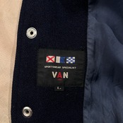 70s 当時物 VAN JAC ヴァンヂャケット SPORTSWEAR SPECIALIST 袖革 レザー スタジャン サイズ L /ネイビー×ベージュ系/ビンテージ
