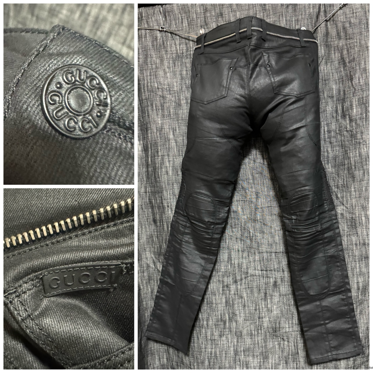 GUCCI グッチ バイカースキニーパンツ プリーツ ジップ ストレッチ 黒 
