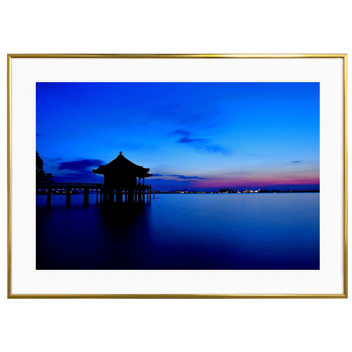 ガリラヤ湖の夜明け 水彩画 フレーム付き 2a8f4e1e821290366c5aafa4e7a94b