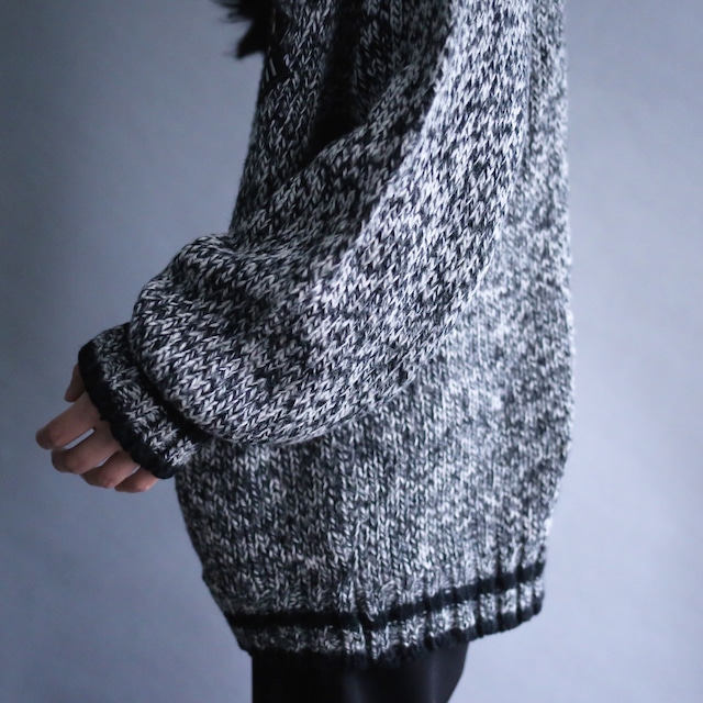 monotone noise full pattern black piping and patchwork design over silhouette 4b cardigan
