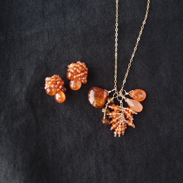 Necklace Charm Set【K14gf】 Orange Garnet × Moon Stone × Tourmaline × Orange Kyanite