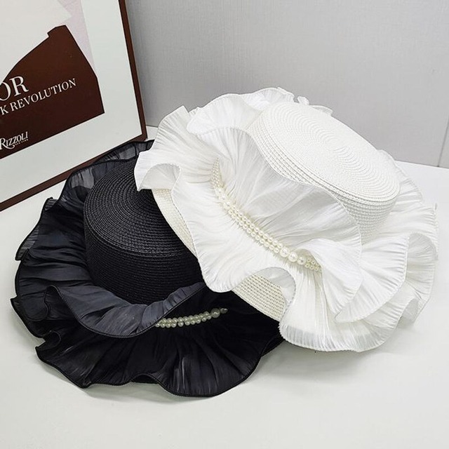 Ruffle straw boater hat　B4300
