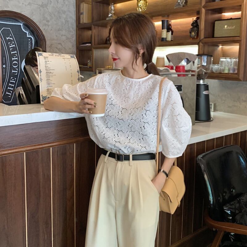 夏バージョン2020新しいネットレッド中空パフスリーブルーズウエスタンスタイル半袖デザインセンスニッチシャツトップ女性 1号婦人6322413342