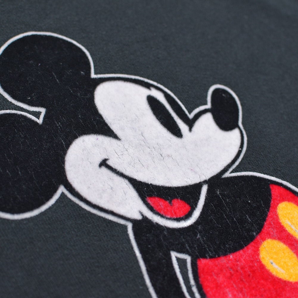 80s アメリカ製 Disney ミッキー フロッキープリント スウェット