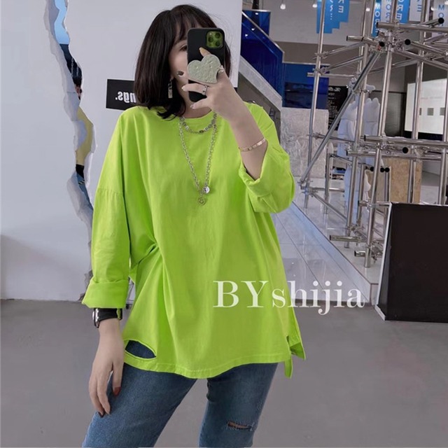 スプリングTシャツ シャツ ルーズ ロング レッド 春物 ミックスインファッション99900590518