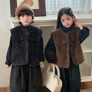 【BABY&KID】冬作厚手コーデュロイポケット付きベスト