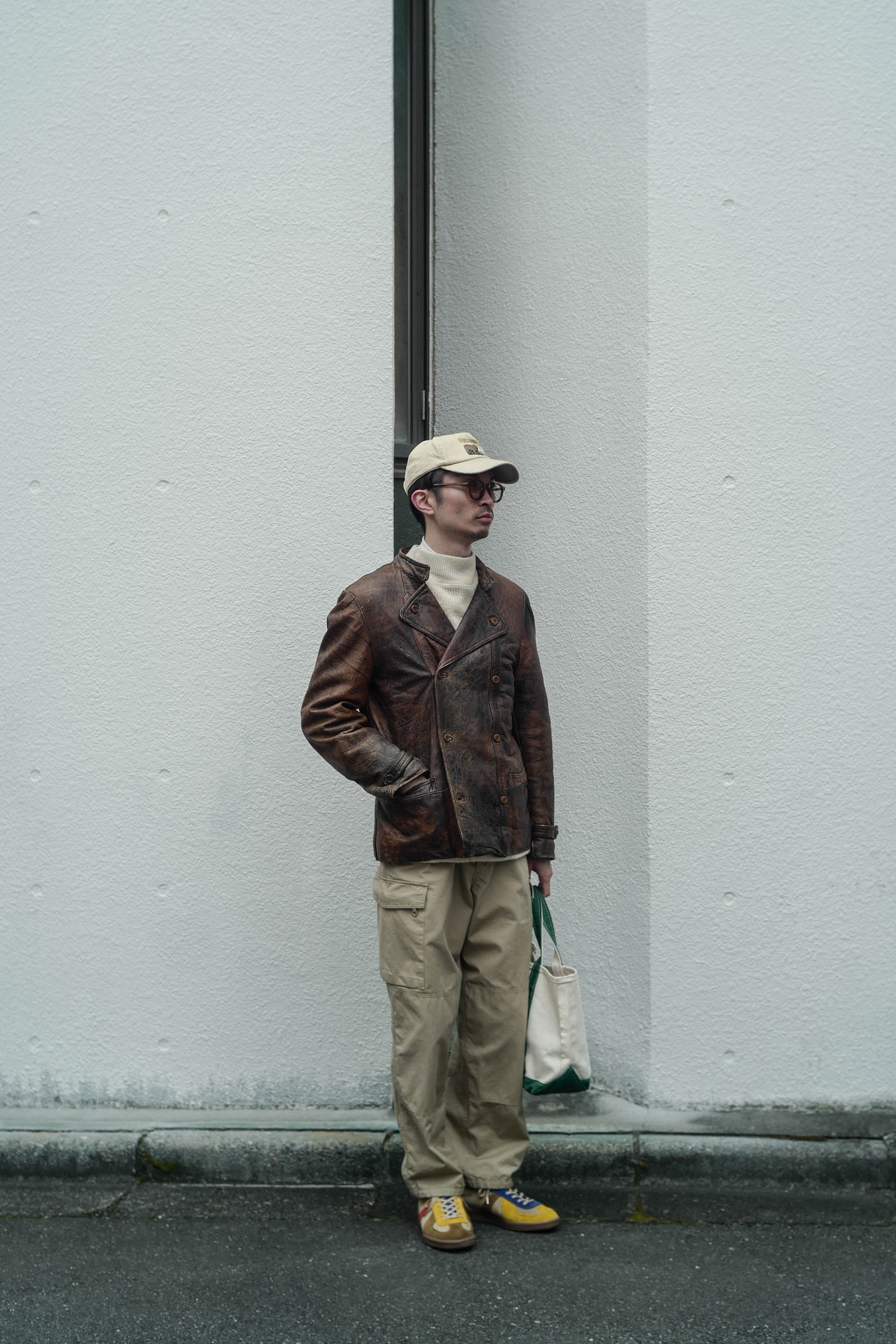 ゼ*ン様 ダブルブレスト スエード レザー ジャケット　スウェーデン軍 50-60s Sweden Vintage Double breasted Leather J