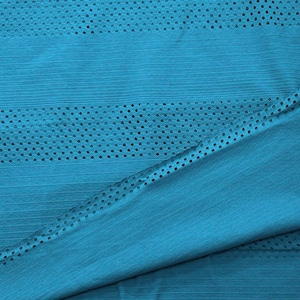 ★NY136◆3.4m◆綿100%穴あきフリンジ天竺ニット生地◆ターコイズブルー