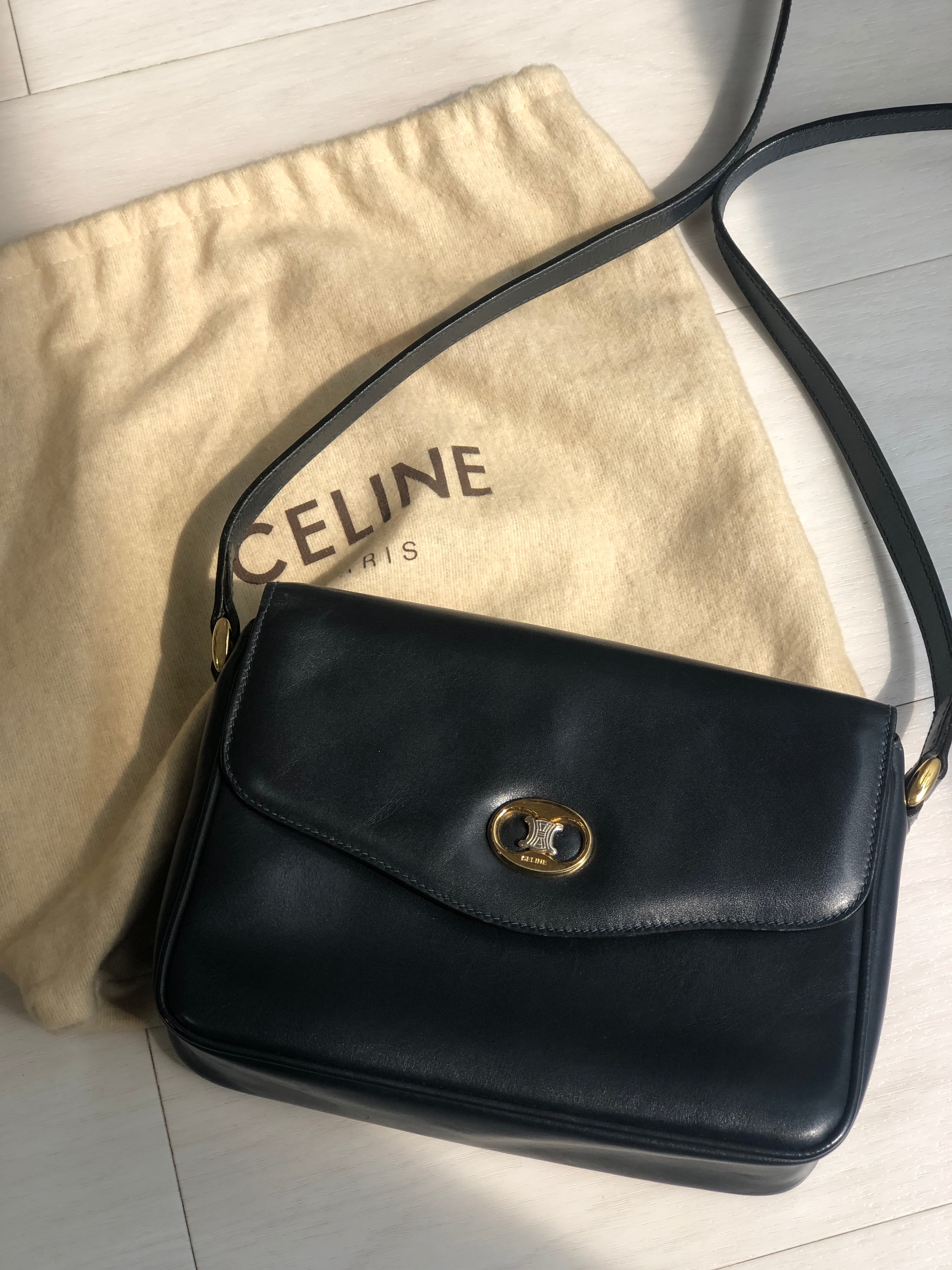 CELINE セリーヌ トリオンフ レザー ショルダーバッグ ネイビー
