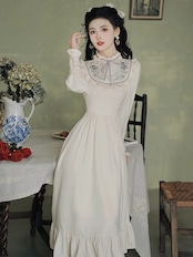 【0158】Retro Country Collar Frill Long Sleeve Dress