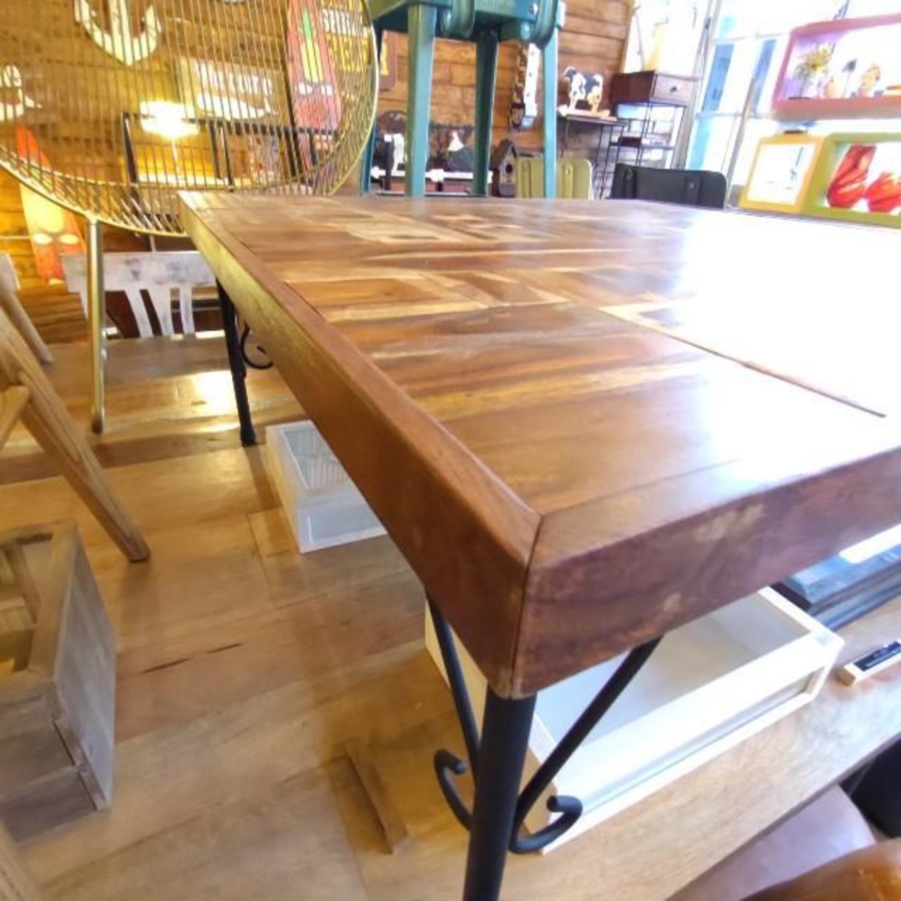 【店頭受取専用商品】TOPANGA　Furniture　シーシャムウッド寄せ木スクエアローテーブル　リビング　インテリア
