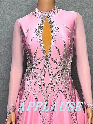 【新着】社交ダンス ドレス　スタンダード　モダンドレス　ST-25-1　ピンク　M   デモ・競技用ドレス　発表会衣装　パーティドレス　ワンピース　舞台衣装